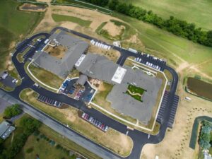 An aerial view of a large commercial construction site completed by JON Construction, Inc. in Allentown, PA.