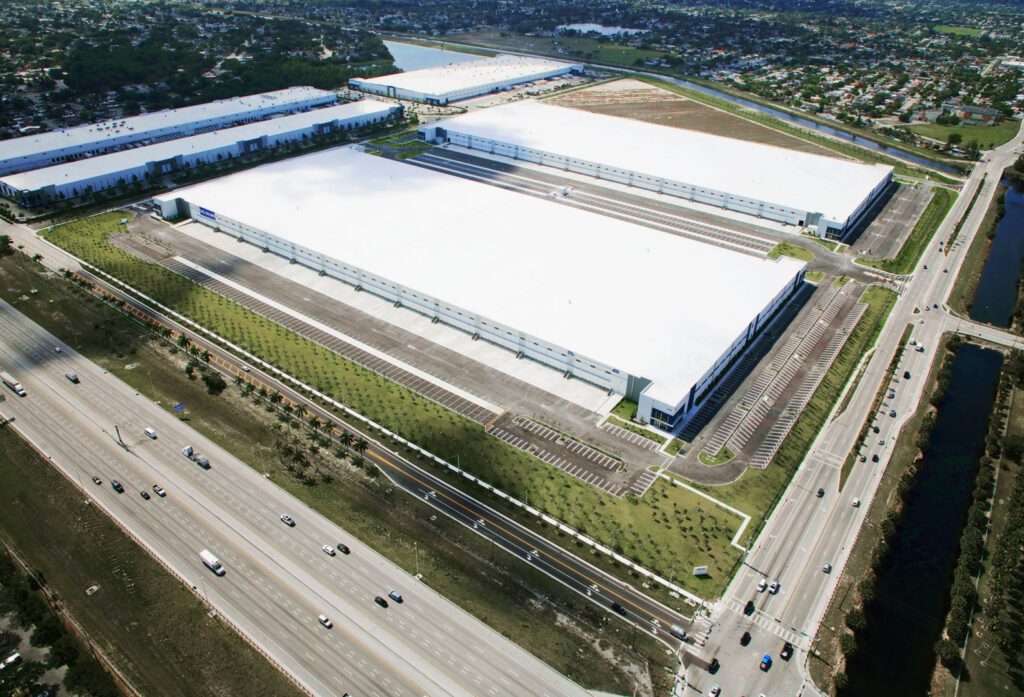 Aerial view of a completed industrial park featuring multiple buildings by Hernandez Construction & Development in Fort Lauderdale, FL.