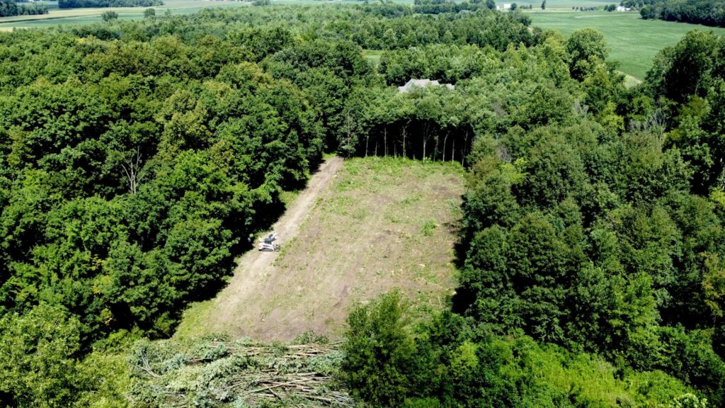 An aerial view of a land clearing project completed by Snyder's Tree Service LLC in Fort Wayne, IN.