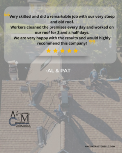 Aerial view of a roofing project in progress by A&M Contractors LLC in Waukesha, WI