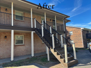 After photo of apartment building with new stairs and deck renovation by HorseandHedge in Lexington, KY.