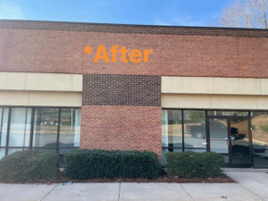 After photo of a commercial building with beautifully stained brick by East Coast Brick Staining in Raleigh, NC.