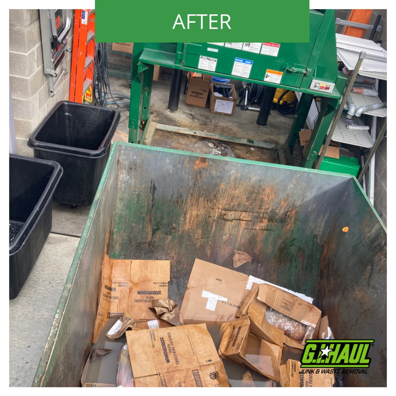 The area after commercial junk removal, with debris cleared into a dumpster by G.I.HAUL ATLANTA in Atlanta, GA.