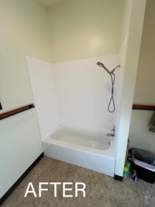 After photo of a newly installed shower surround and bathtub by JKM Services in Solon, OH.