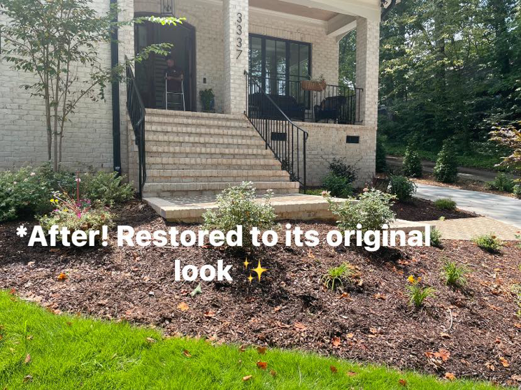 After photo of restored brick stairs and facade by East Coast Brick Staining, bringing back its original look in Raleigh, NC.