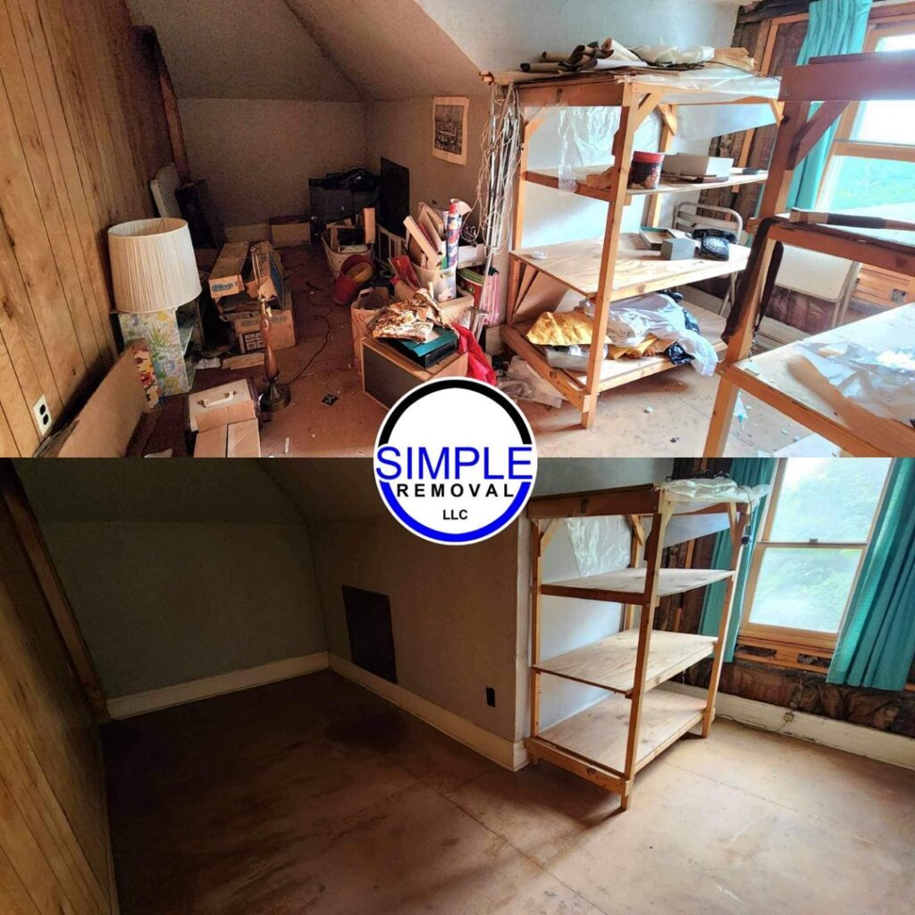 Before and after an attic cleanout service by Simple Removal LLC in Follansbee, WV.