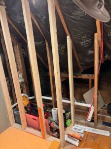 Attic framing and plumbing work in progress by Gibson Construction Services LLC in Dunlap, TN