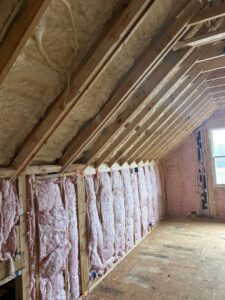 Spray foam and batt insulation installed in an attic room by Insulation By Cohen's in Moncks Corner, SC.