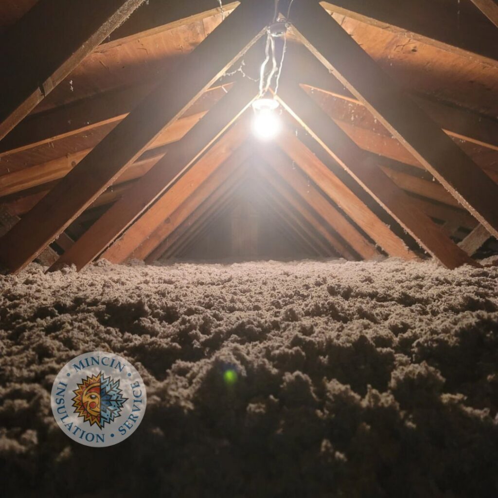 An attic space completely filled with new blown-in insulation by Mincin Insulation Service Inc. in Pittsburgh, PA