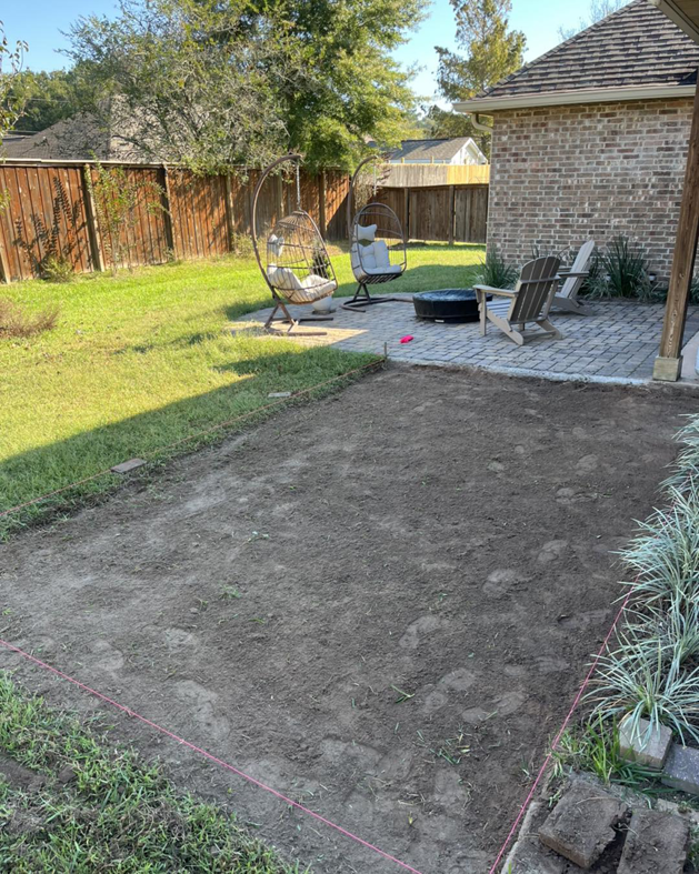 A backyard patio area prepared for new paver installation by Pedro Pavers LLC in New Orleans, LA
