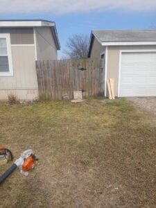 A backyard scene showing a tree stump with a chainsaw nearby, indicating stump grinding by Mario's Stump Grinding and Tree Service LLC in Dallas, TX.