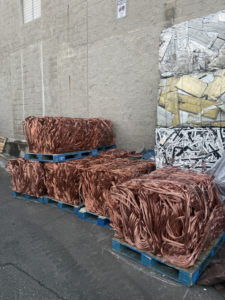 Bales of copper wire and other scrap metal ready for recycling at All American Alloys and Recycling Inc. in Elizabeth, NJ.