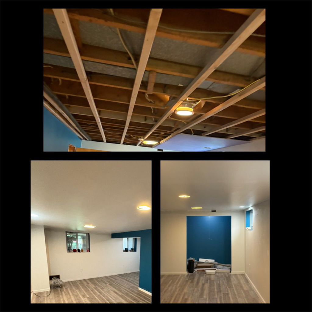 Basement ceiling and lighting installation during a renovation by Legacy Full Service Contracting LLC in Brackenridge, PA.