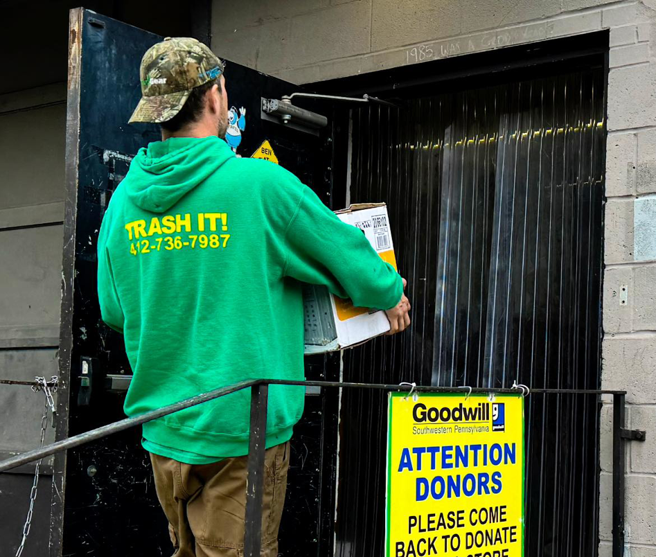 Before and after photos of a complete basement junk removal and cleanout service by Trash It LLC in Pittsburgh, PA.