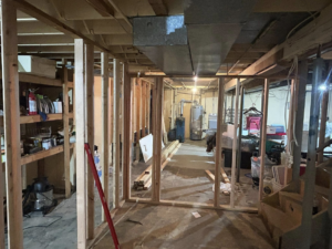 Extensive basement renovation framing work by Pinnacle Roofing & Construction LLC in Elkhart, IN.