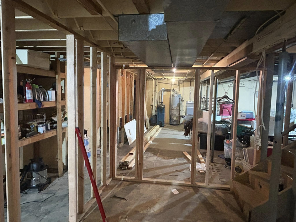 Extensive basement renovation framing work by Pinnacle Roofing & Construction LLC in Elkhart, IN.