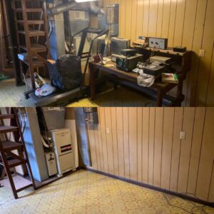 Before and after a basement utility area cleanout by Simple Removal LLC in Follansbee, WV.