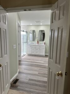 View from a doorway into a newly renovated bathroom by Lynden Remodeling in Cincinnati, OH.