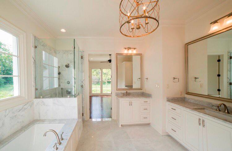 Complete bathroom fixture installation, including a walk-in shower, by Bernhard Normand Construction in Baton Rouge, LA.