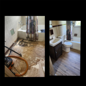 Bathroom floor and fixture replacement before and after by Legacy Full Service Contracting LLC in Brackenridge, PA.