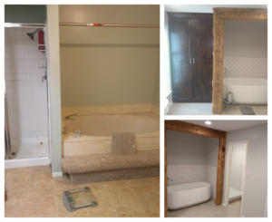Before and after photos of a bathroom remodel completed by Right Way Remodeling LLC in Spokane Valley, WA.