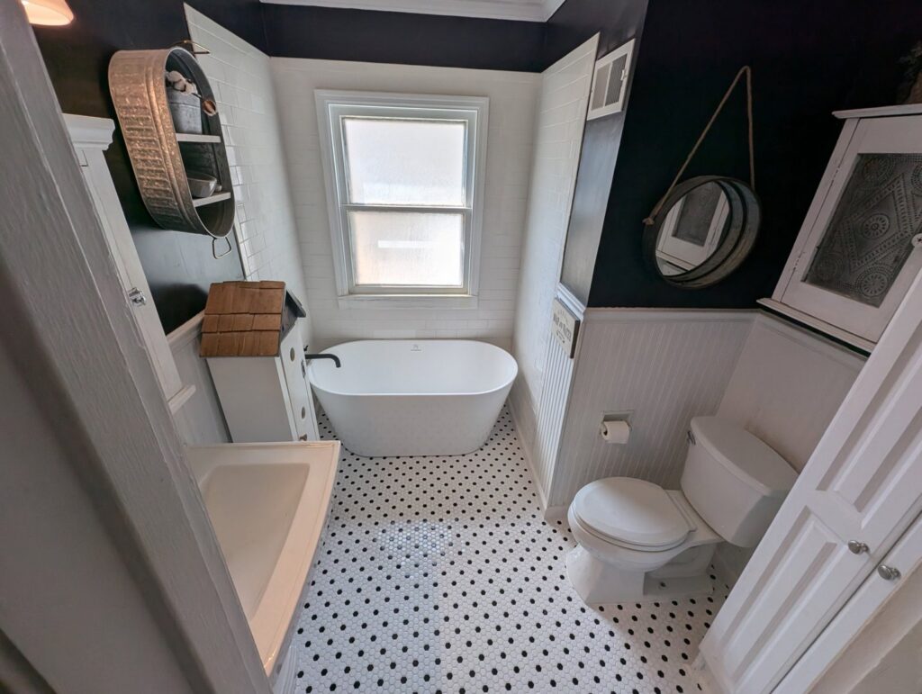 Modern bathroom remodel with a freestanding tub by My Handyman of Wichita KS in Kechi, KS.