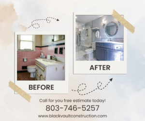 Before and after photos of a complete bathroom renovation by Black Vault Construction Group LLC in Rock Hill, SC