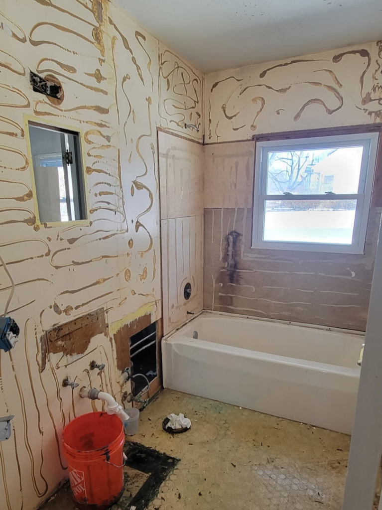 A bathroom undergoing renovation and demolition work by The Handyman Gabriel in Madison, WI