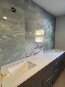 Bathroom vanity area featuring new tile work by Gregg Hoffman Construction Inc. in Tacoma, WA