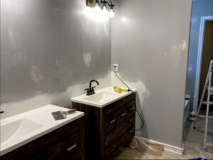 Bathroom vanity installation and wall preparation by Tj Drywall & Finishing LLC in Fort Wayne, IN.