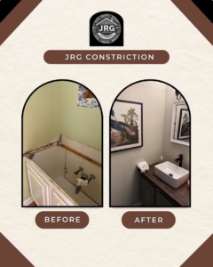 Before and after view of a bathroom vanity renovation project completed by JRG General Home Services, LLC in Toms River, NJ.