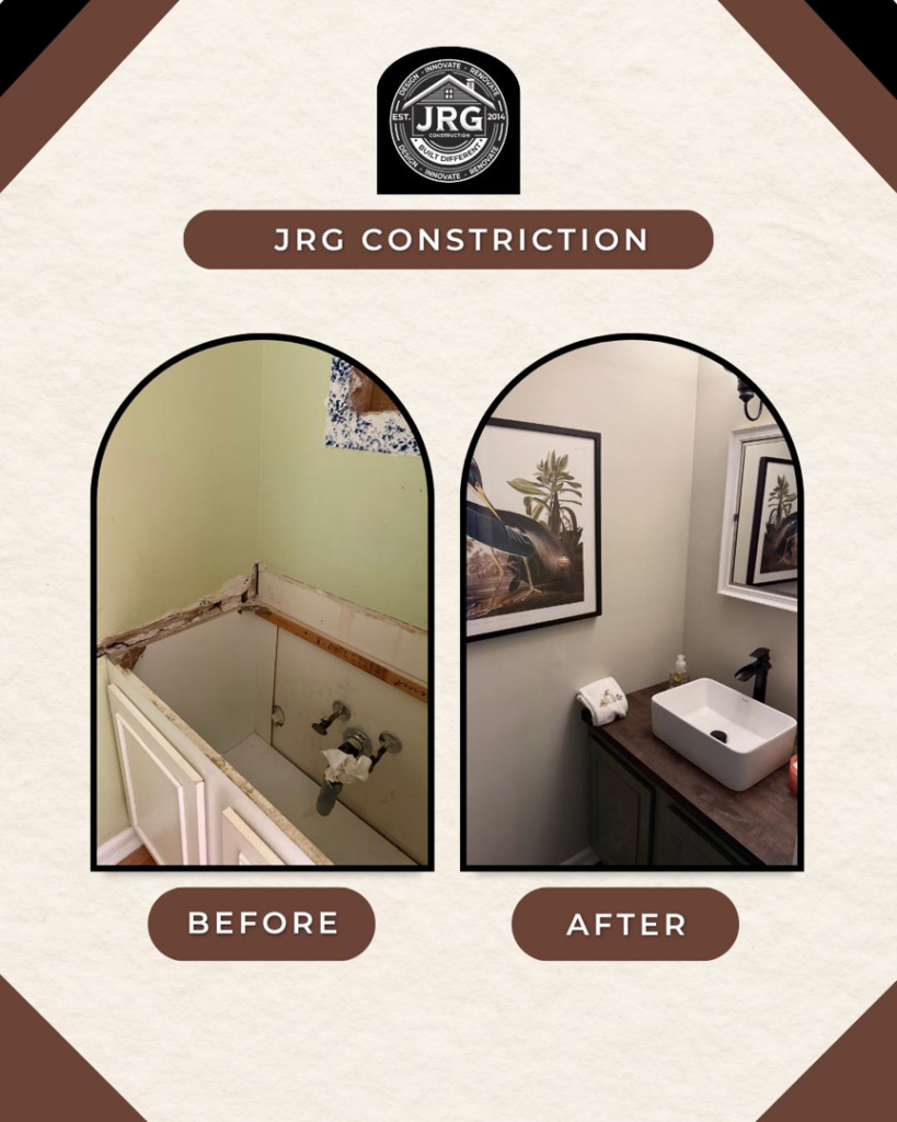 Before and after view of a bathroom vanity renovation project completed by JRG General Home Services, LLC in Toms River, NJ.