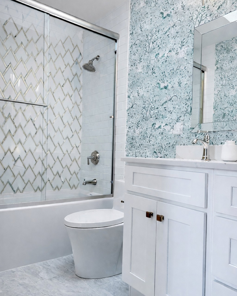 A newly installed bathroom vanity and shower by Alpine Contracting in Colorado Springs, CO