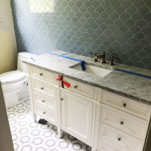 Expert bathroom vanity and decorative tile installation completed by CopperRock in Nashville, TN.