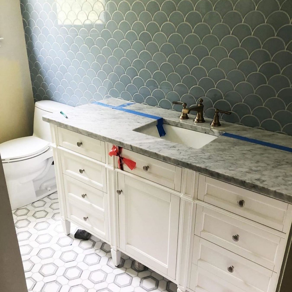 Expert bathroom vanity and decorative tile installation completed by CopperRock in Nashville, TN.
