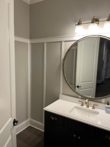 Bathroom with newly installed board and batten wainscoting by Jeff of all Trades LLC in Carmel, IN