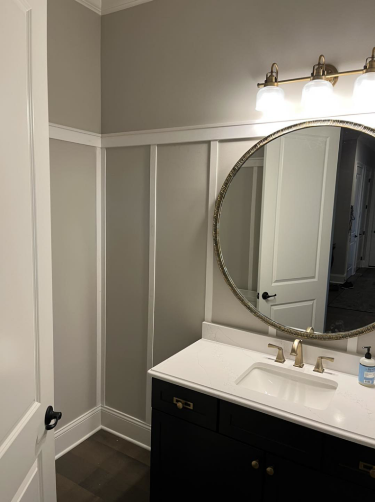 Bathroom with newly installed board and batten wainscoting by Jeff of all Trades LLC in Carmel, IN