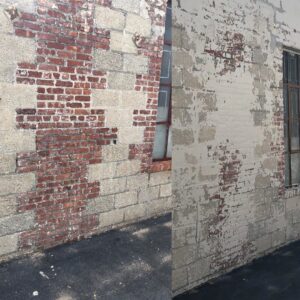 Before and after view of a brick wall restoration project by Cappco Pressure Washing in New Rochelle, NY