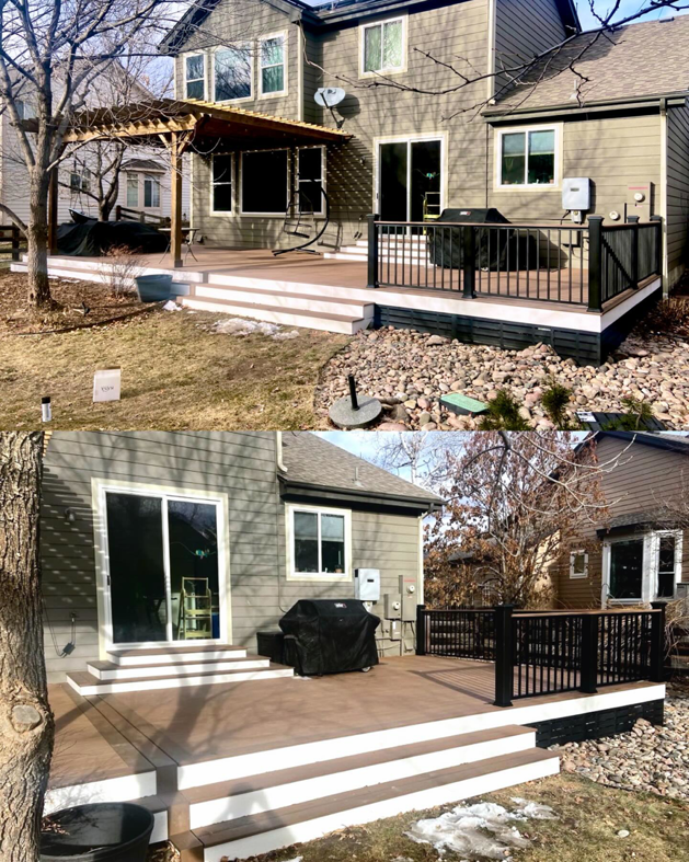 Before and after view of a new deck and stairs installation by TNC Builders, LLC in Aurora, CO
