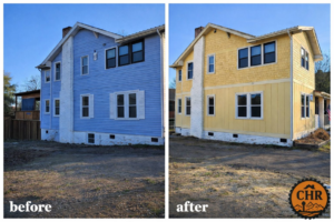 Before and after view of a house exterior remodeling project by Carter Remodeling in Cartersburg, IN.