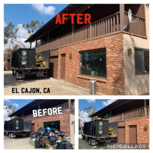 Before and after photos of a large junk removal job completed by Gabriel's Hauling & Junk Removal Services in El Cajon, San Diego, CA.