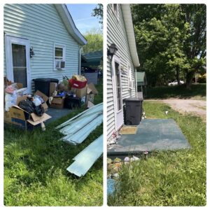 A before and after image showing a cleared area after junk removal by Barkers Junk Removal & Hauling LLC in Roanoke, VA.