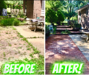 Before and after of a residential patio cleanup and junk removal service by ISO PROS in Frederick, MD.