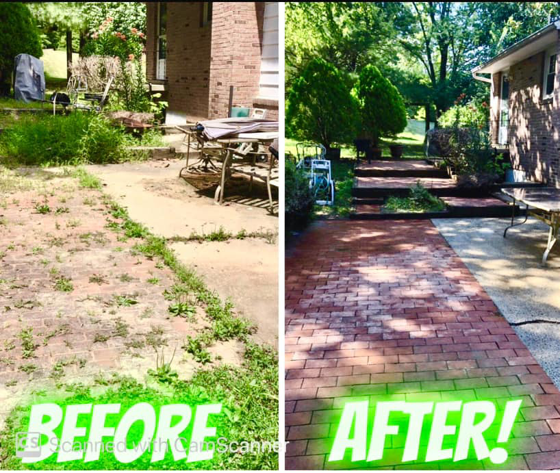 Before and after of a residential patio cleanup and junk removal service by ISO PROS in Frederick, MD.