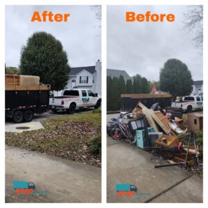 Before and after a large residential junk removal job by GoGo Junk Removal in Atlanta, GA.