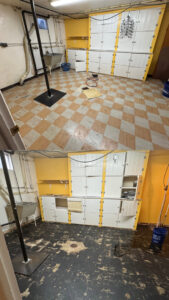 Before and after views of a utility room undergoing demolition by Asbestos Abatement, Inc in Englewood, CO.