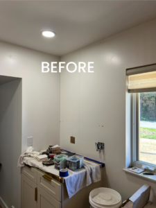 Before shot of a bar area renovation project with bare walls and materials by Home Changes in Knoxville, TN