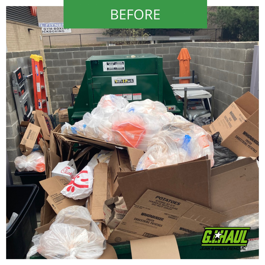 A large pile of cardboard and plastic bags before junk removal by G.I.HAUL ATLANTA in Atlanta, GA.
