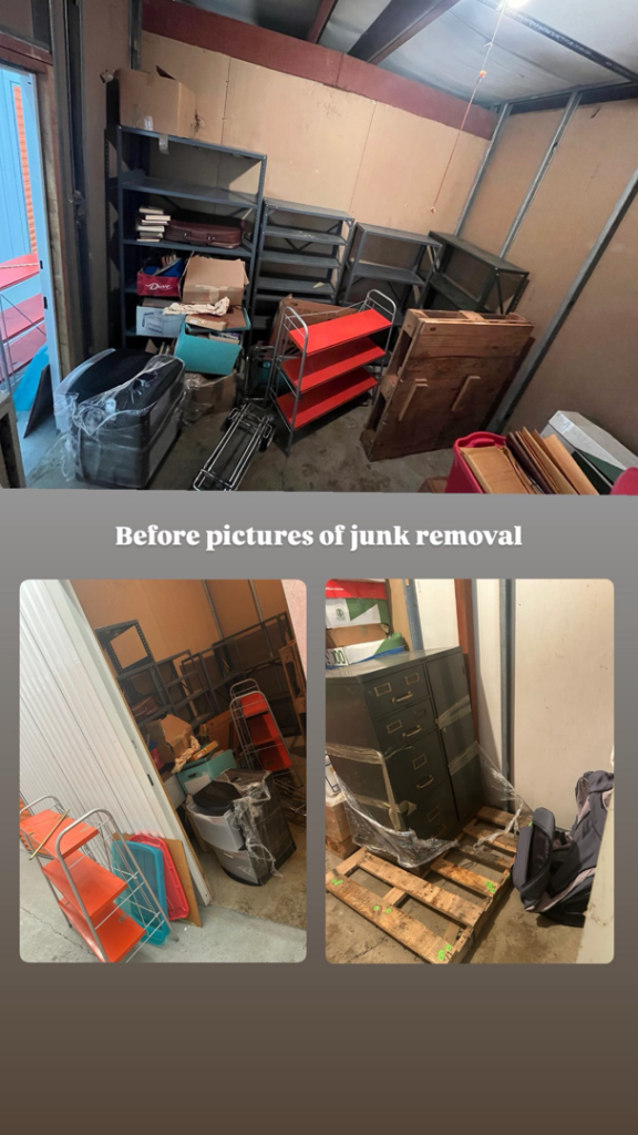 A storage unit filled with various items before junk removal by Edwin's Lawn And Junk Services in Chicago, IL