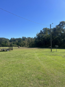 Piles of brush and wood debris in a cleared field, indicating recent land clearing work by Padgett Land Services in Albany, GA.